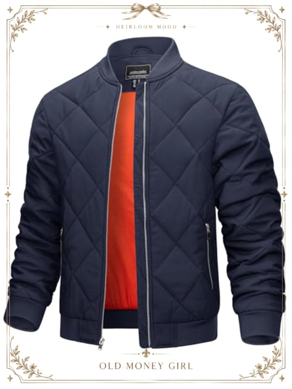 Men's Winter Bomber Jacket Polyester Warm Windbreaker Full Zip Quilted Coat